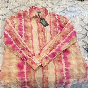 All Saints Pink and Tan Tie-Dye Shirt